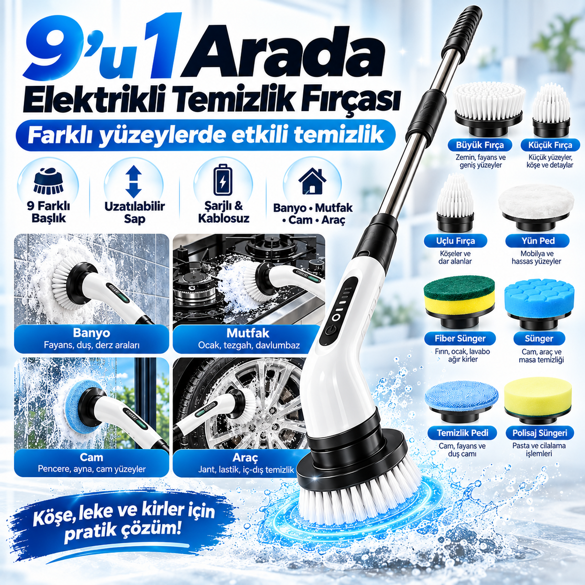 9in1 Şarjlı Temizlik Fırçası