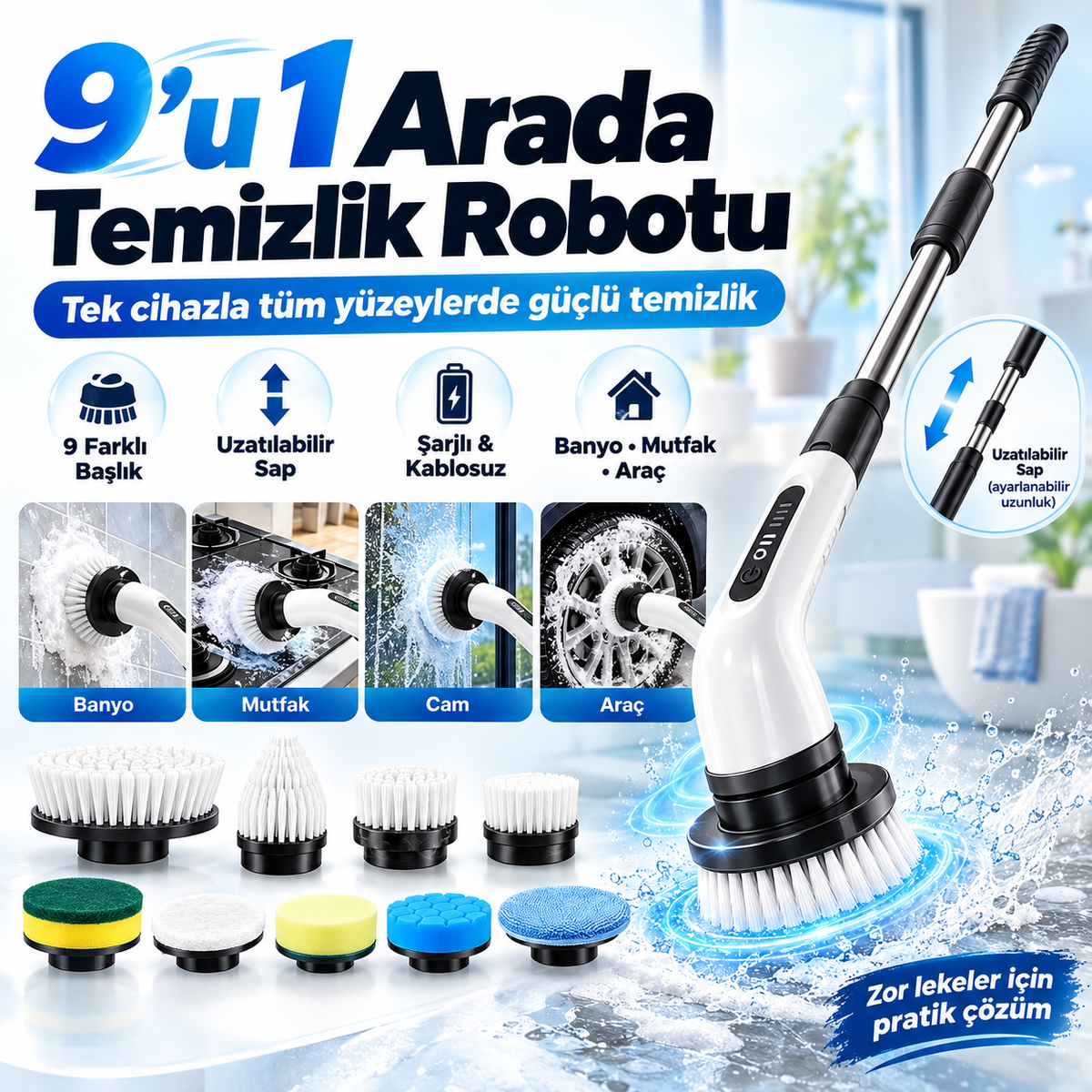 9in1 Şarjlı Temizlik Fırçası
