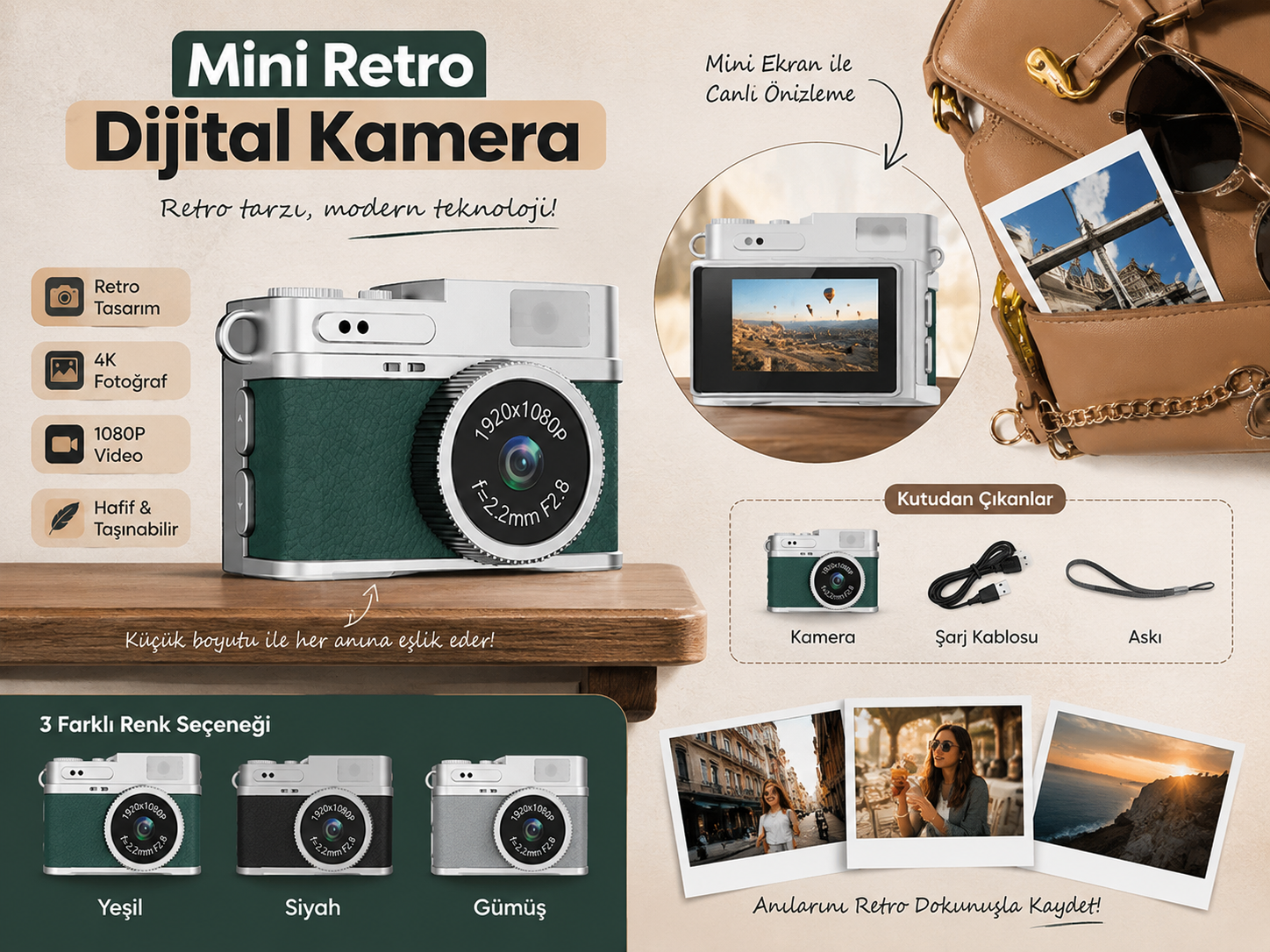 Mini Dijital Retro Kamera